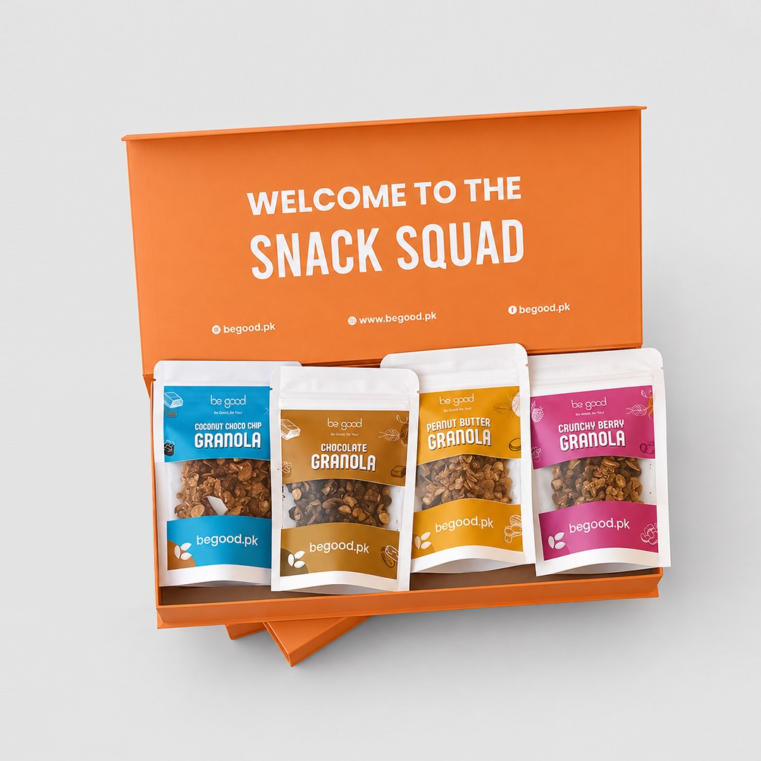 Be Good Granola Gift Box Pack of 4 | Nuts Granola Variety Pack | Chocolate, Coconut Choco Chip, Crunch Berry & Peanut Butter Flavours | Crunchy High Protein & Fiber Snack