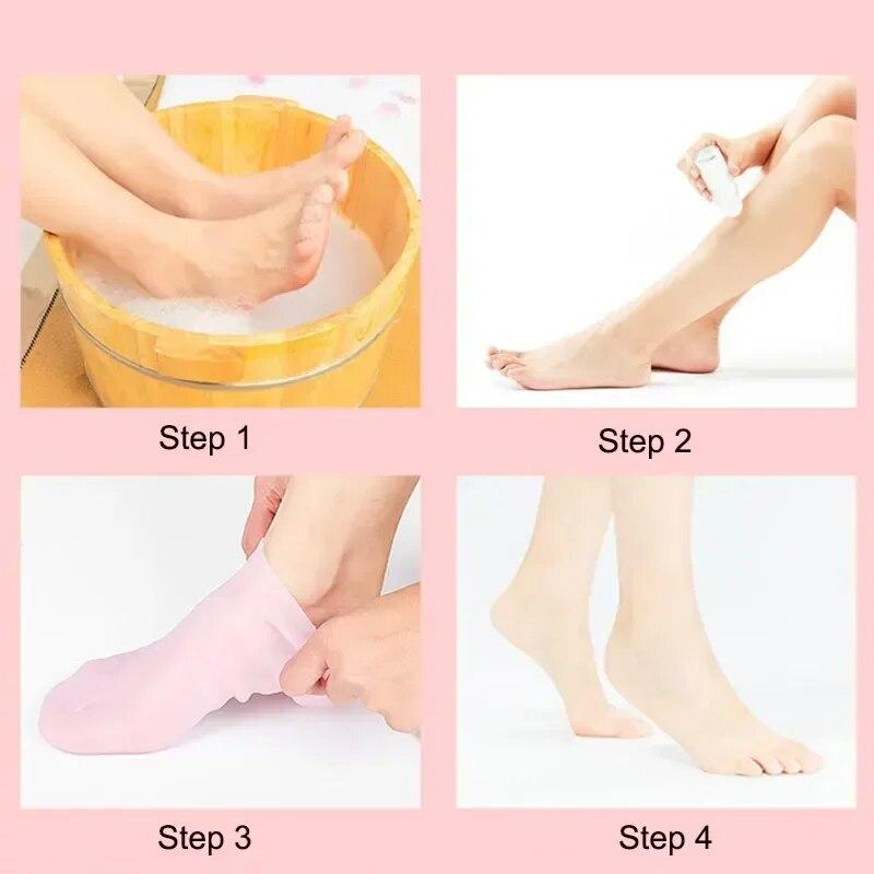 Silicone Moisturizing Socks & Gloves (1 Pair Each) for Intensive Hydration, Roughness Relief & Callus Treatment, Hydrating Skin Care for Dry, Cracked Hands & Feet, Suitable for Most Sizes