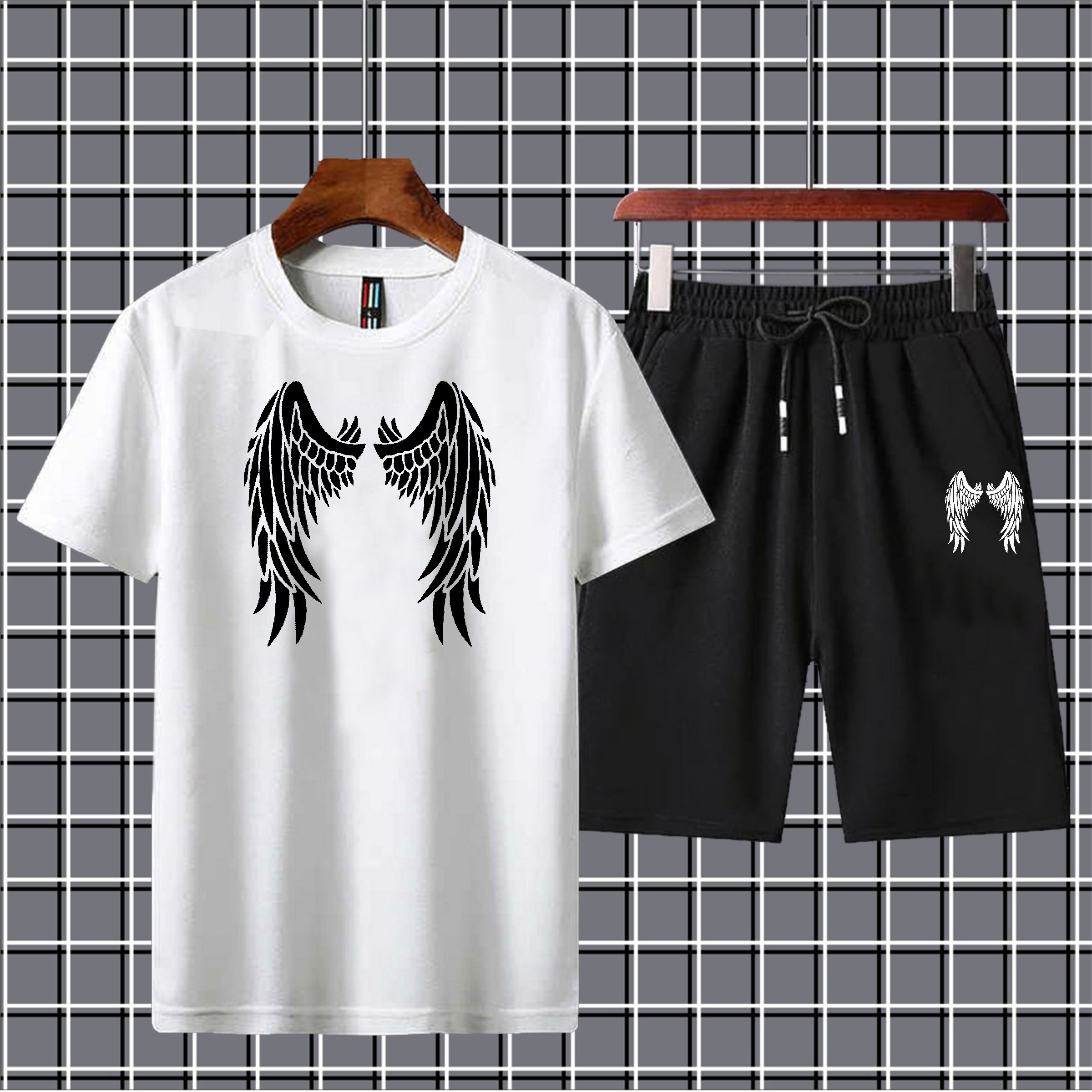 Eagle wings  Printed Shorts + T Shirts Set for Boys Tracksuit For Mens Summer Tracksuit-Black