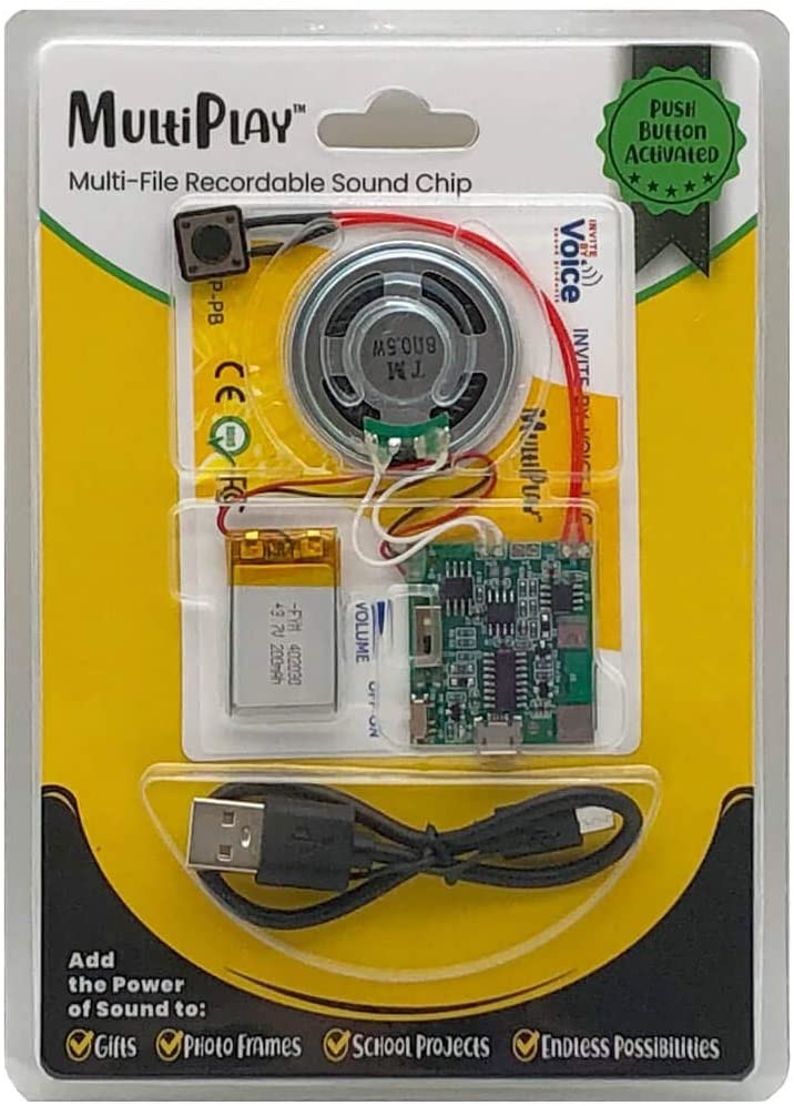EZSound Multiplay Recordable Sound Chip - Push Button Audio Recorder For Cards & Crafts
