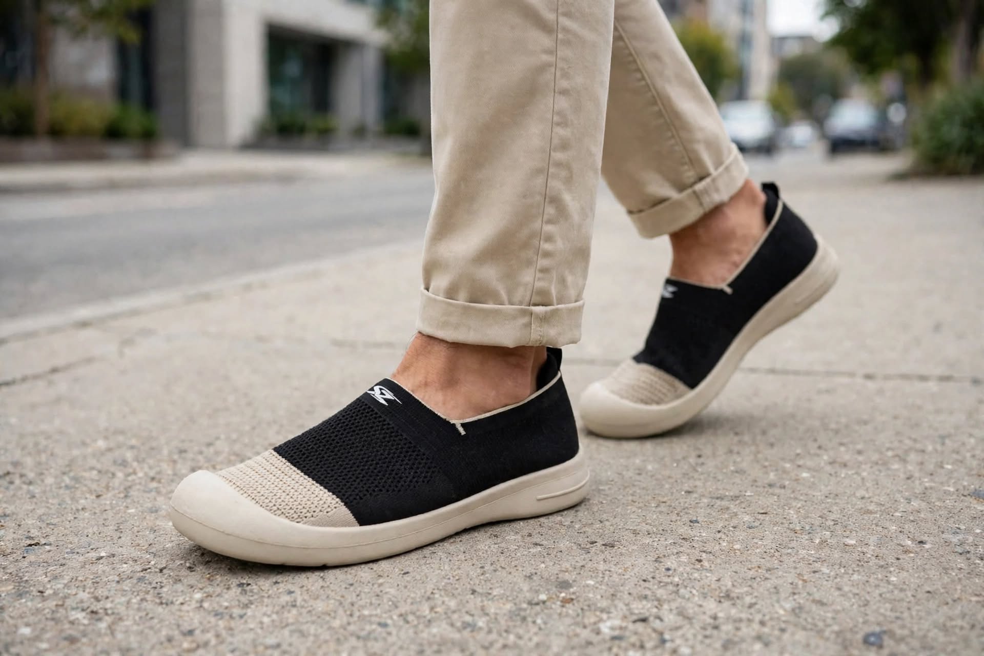 SHAZ FOOTWEAR Women's Slip-On Walking Shoes - Black & Beige Lightweight Breathable Comfort Loafers for Ladies