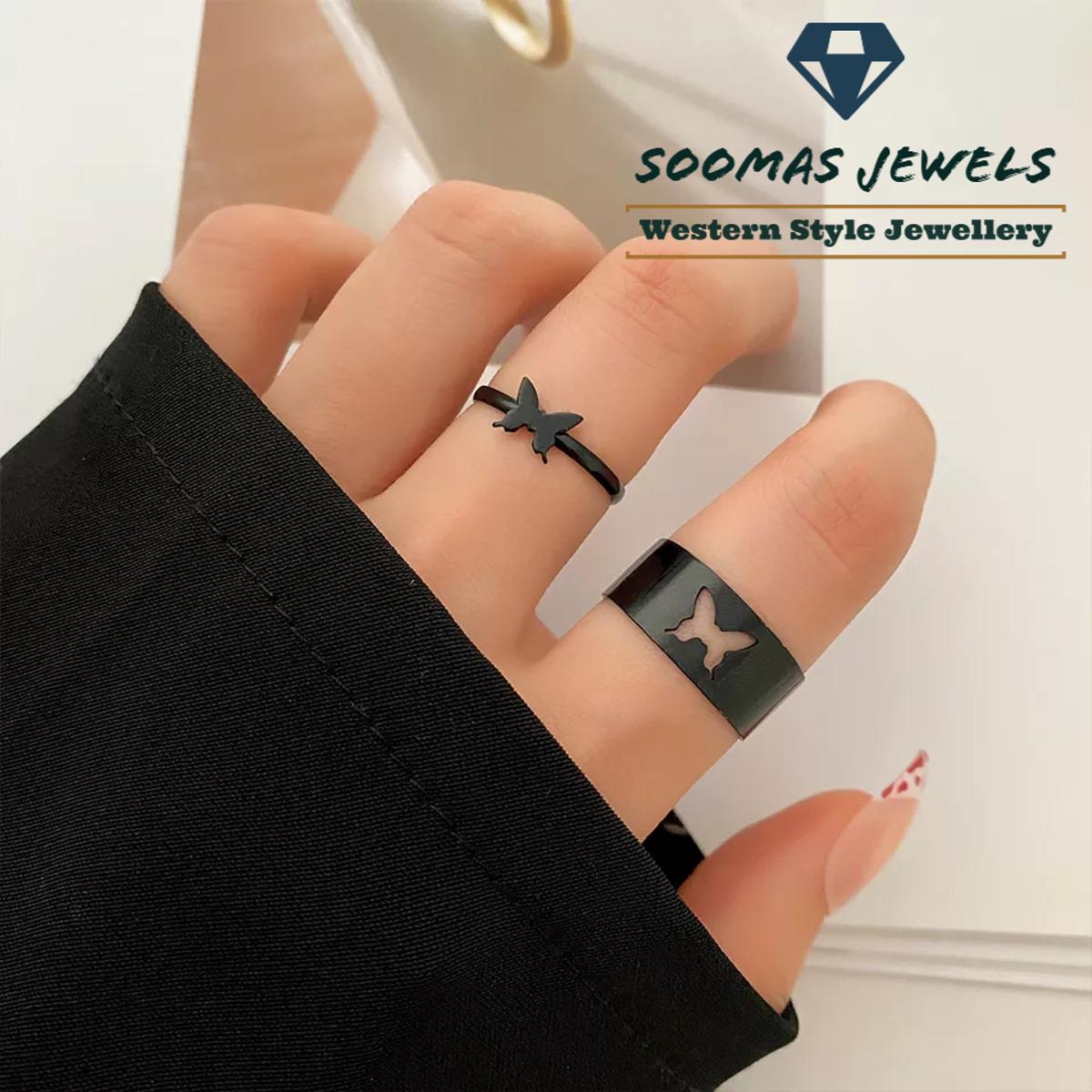 Trendy Black Butterfly Couple Ring Beautiful Black Butterfly Rings For Couple Gift for Girls Birthday Couple Rings For Lover Size Adjustable Valentines Day Gift for Lovers Soomas Jewels