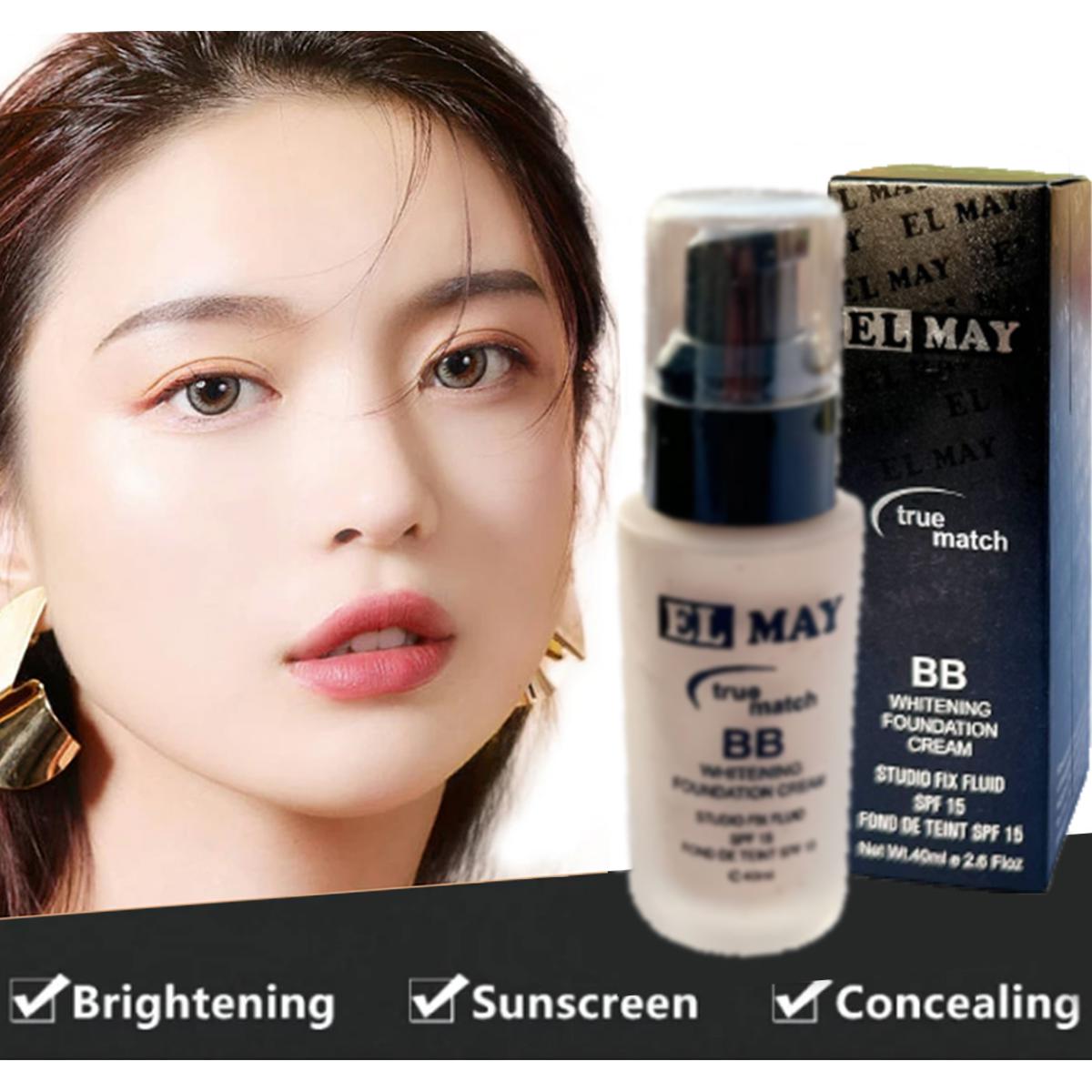 ELMAY Waterproof Moisturizing Oil Free Full Coverage Deep Whitener Liquid Foundation 40ml