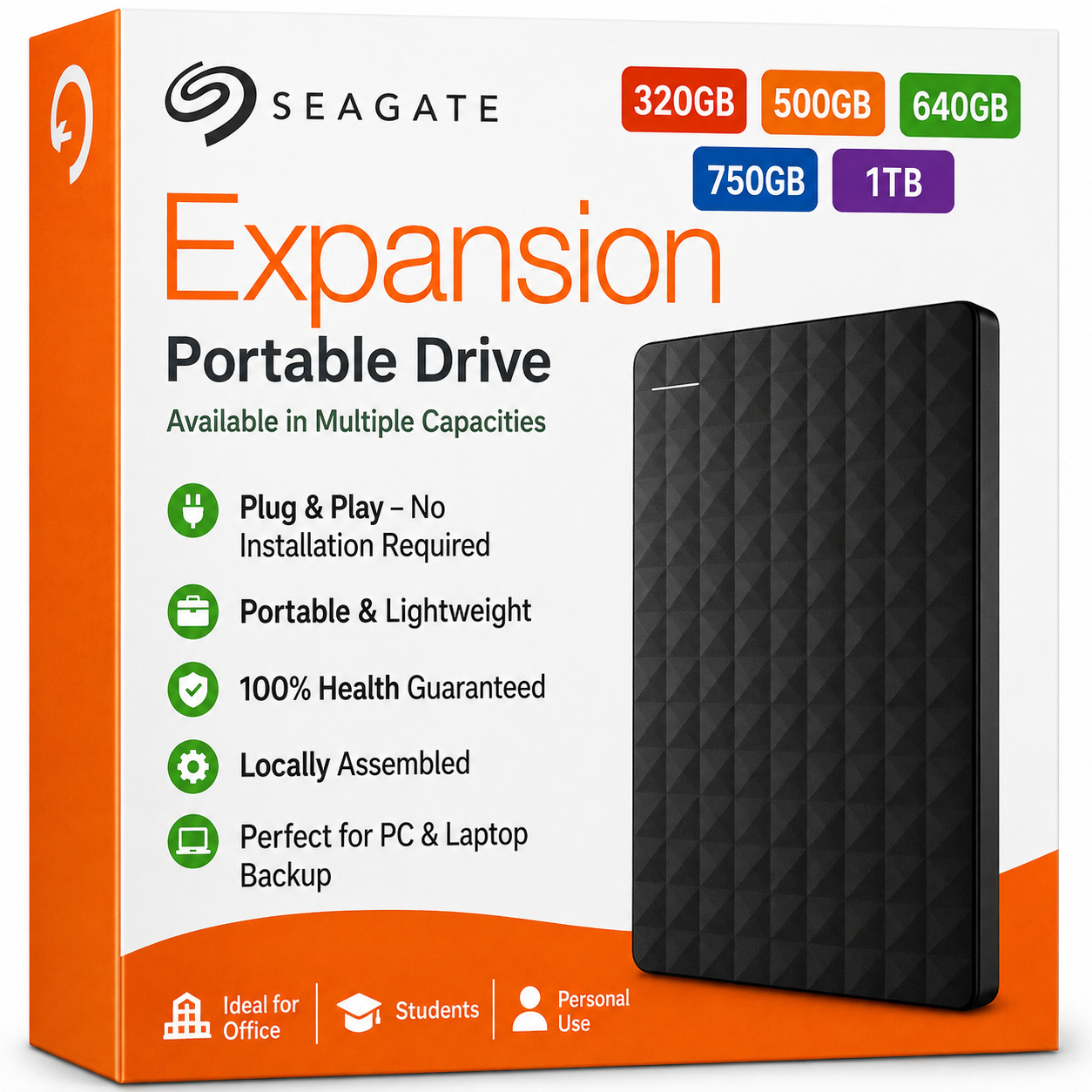 Seagate Expansion Portable External Hard Drive – USB 3.0 320gb, 500gb, 640gb, 750gb, 1TB