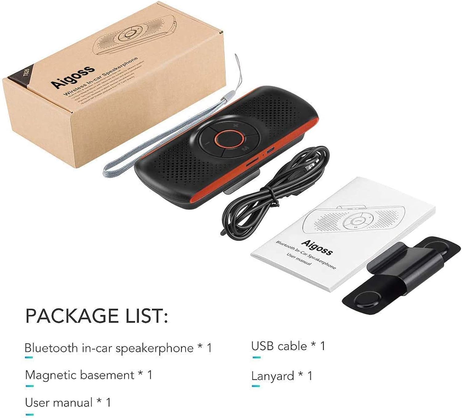 Aigoss Bluetooth Car Speakerphone, Wireless Car Kit for Handsfree