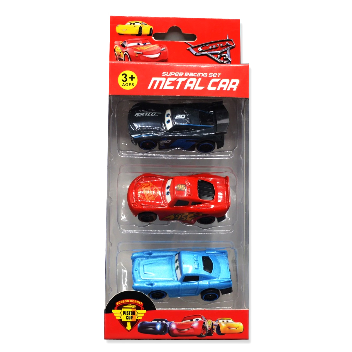 3 Pcs Set - Piston Cup Lightning Mcqueen Alloy Metal Diecast Cars Vehicle Toys - For Kids Boys Girls Car Die Cast