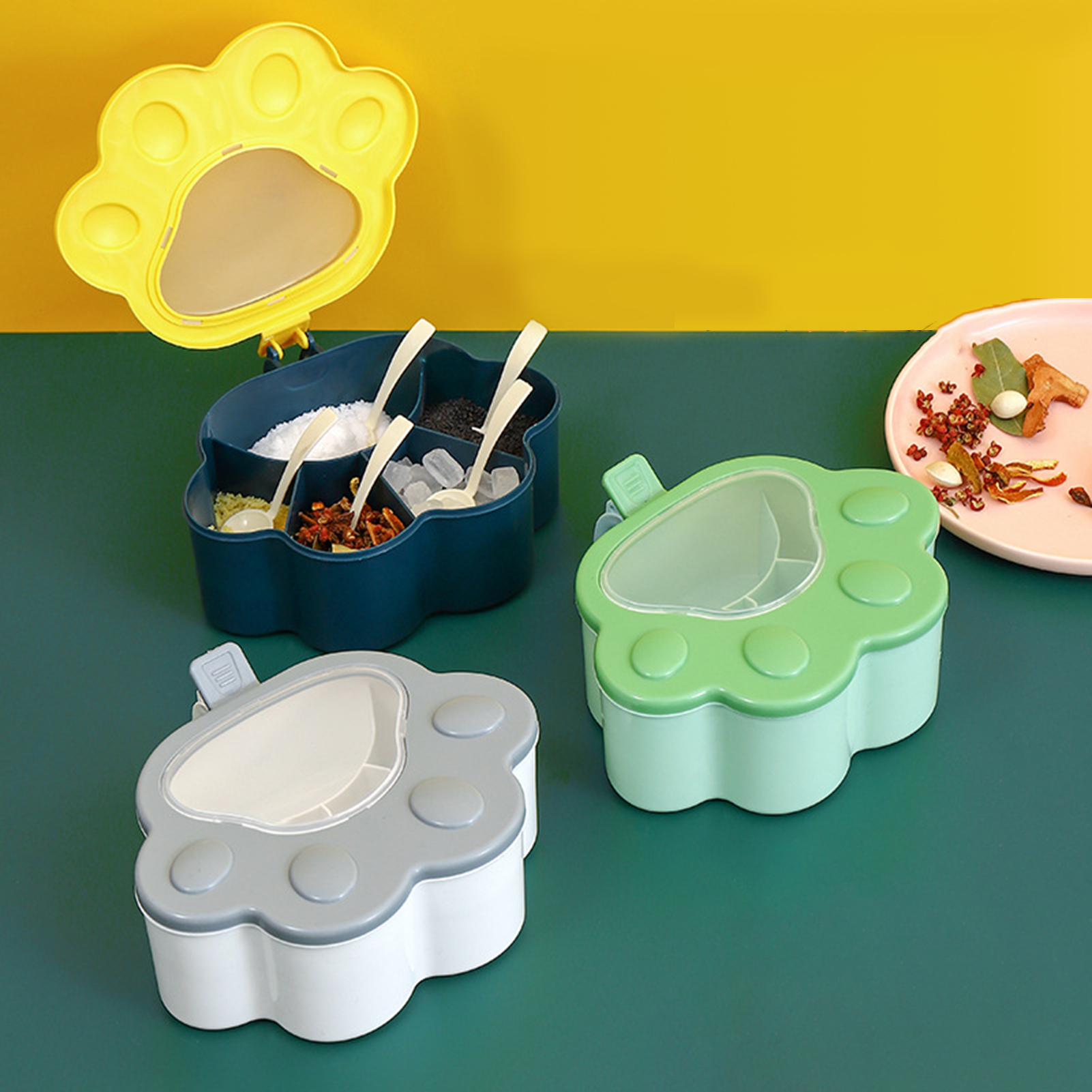 Spice Box Dustproof 5 Grids Spice Storage Jar Seasoning Box