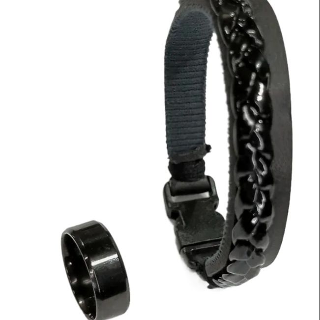 Triple Premium Combo Deal | 3 Pieces 3D Bar Stainless steel Necklace With Stainless Steel Titanium Ring And Black Comfortable Braid Bracelets For Men And Boys | Special Lockets set Gift For Men