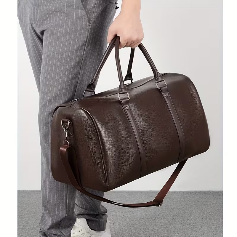 Stylish Black Briefcase Travel Bag - Large Capacity Durable Polyester Handbag with Adjustable Shoulder Strap & Zipper Closure, Sleek Minimalist Design