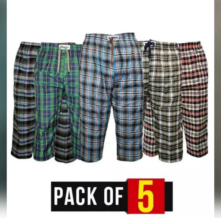 TF Clothing | Pack of 5  Summer Cotton Quarter Shorts For Men  With Two Side Pockets Only  Multicolor.