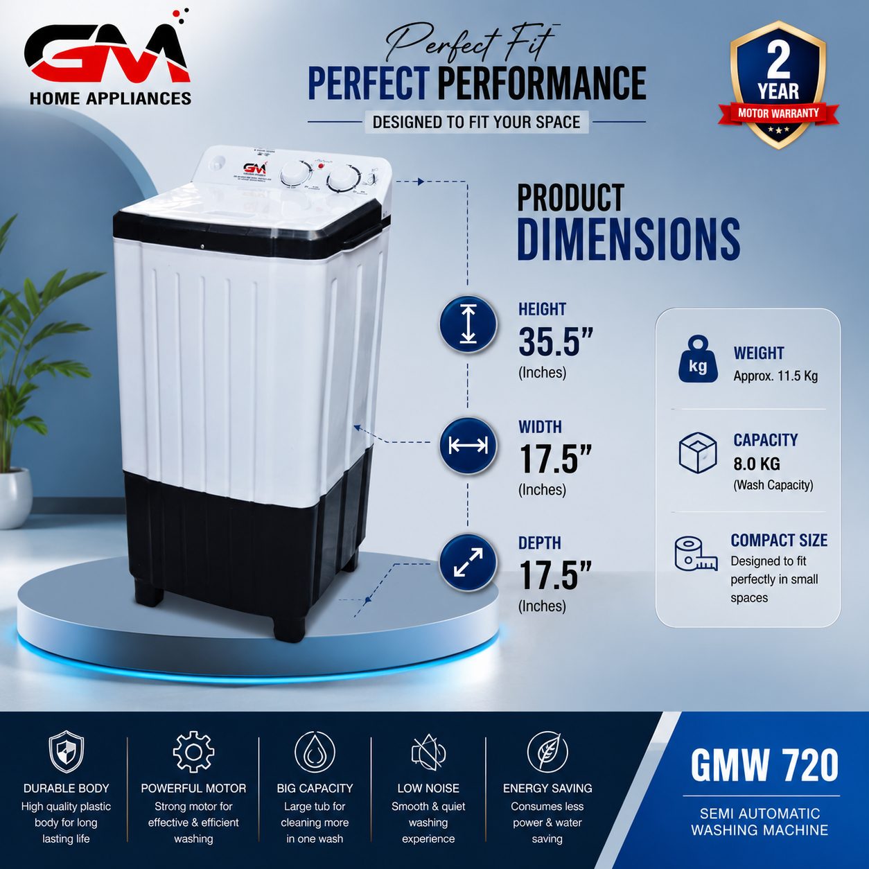 Washing Machine GMW-720 | Medium Capacity | Durable & Efficient