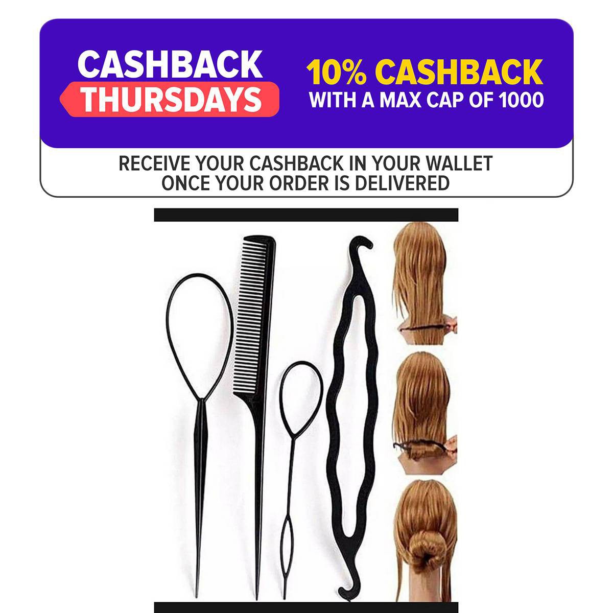 4 Pcs Set Styling Clip Bun Maker + Hair Twist Braid Ponytail Tool