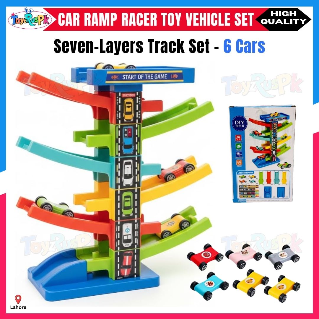 Race Car Slide Track Toy - Ramp Racer Car Set 7 Layer 6 Cars & 15 Layer 10 Cars - Kids Rolling Track Racing Toy Bright Color Educational Activity Toy for Toddlers Boys Girls - ToyzRusPk