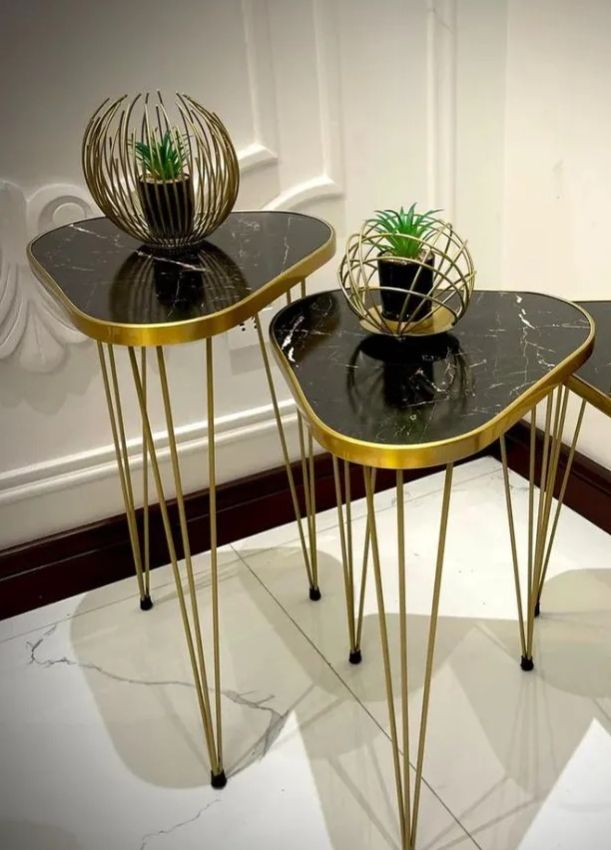 Mdf Wood Daisy Nesting Table With Metal Stand Set of 3 Round table Table Decoration coffee table Daisy coffee table dining table Nesting table set Side Table Coffee Table nesting table Decor - Set Of 3 Side Tables