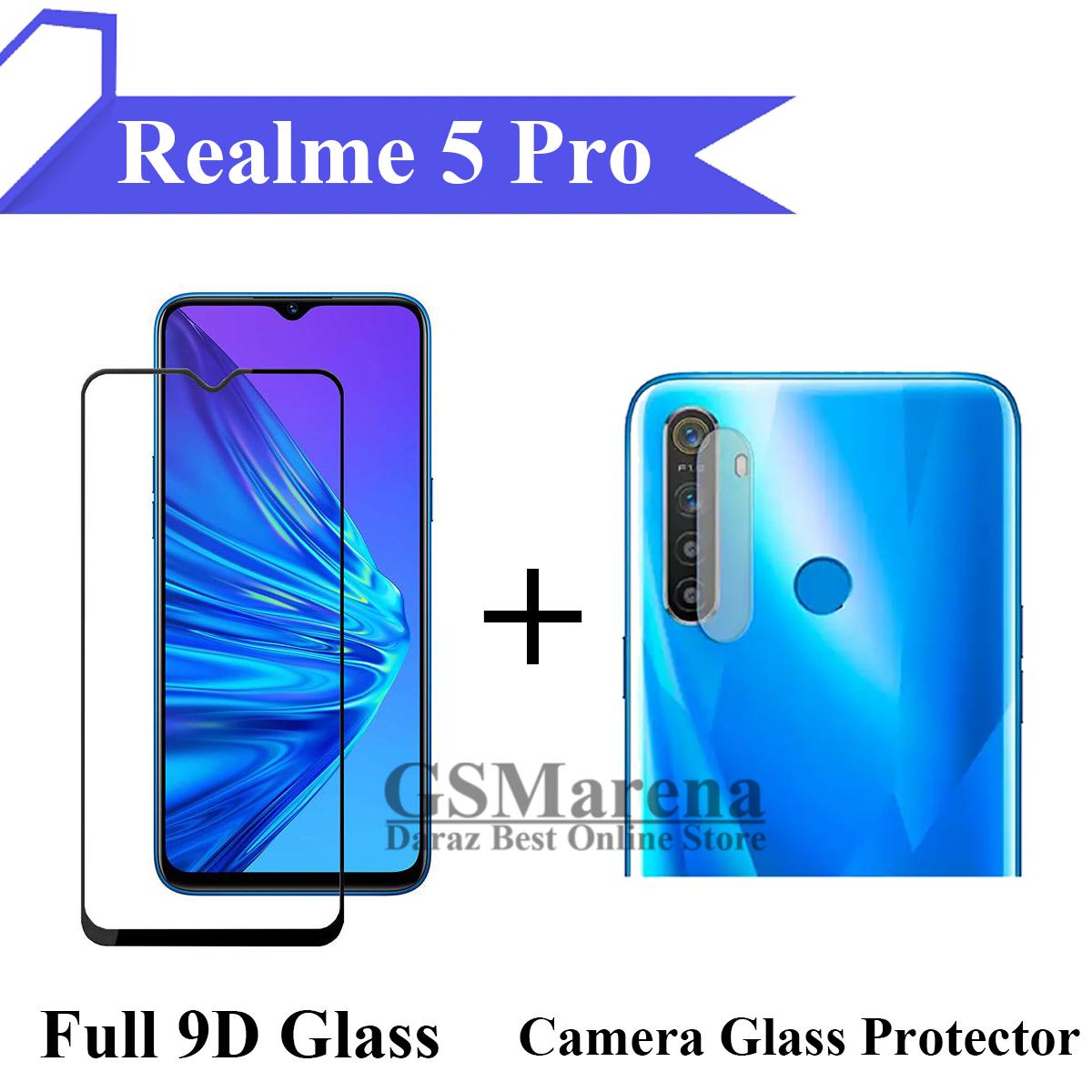 Realme_5 Pro Full Black 9D Tempered Glass Edge to Edge Full Glue Screen Protector + Back Camera 9H Gorilla Flexible Protector For Realme5 Pro price in Pakistan