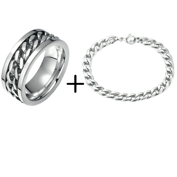 Hot Deal Set Of Spinner Ring & Cuban Link Chain For Men & Boys Jewellery Set Gift For Men