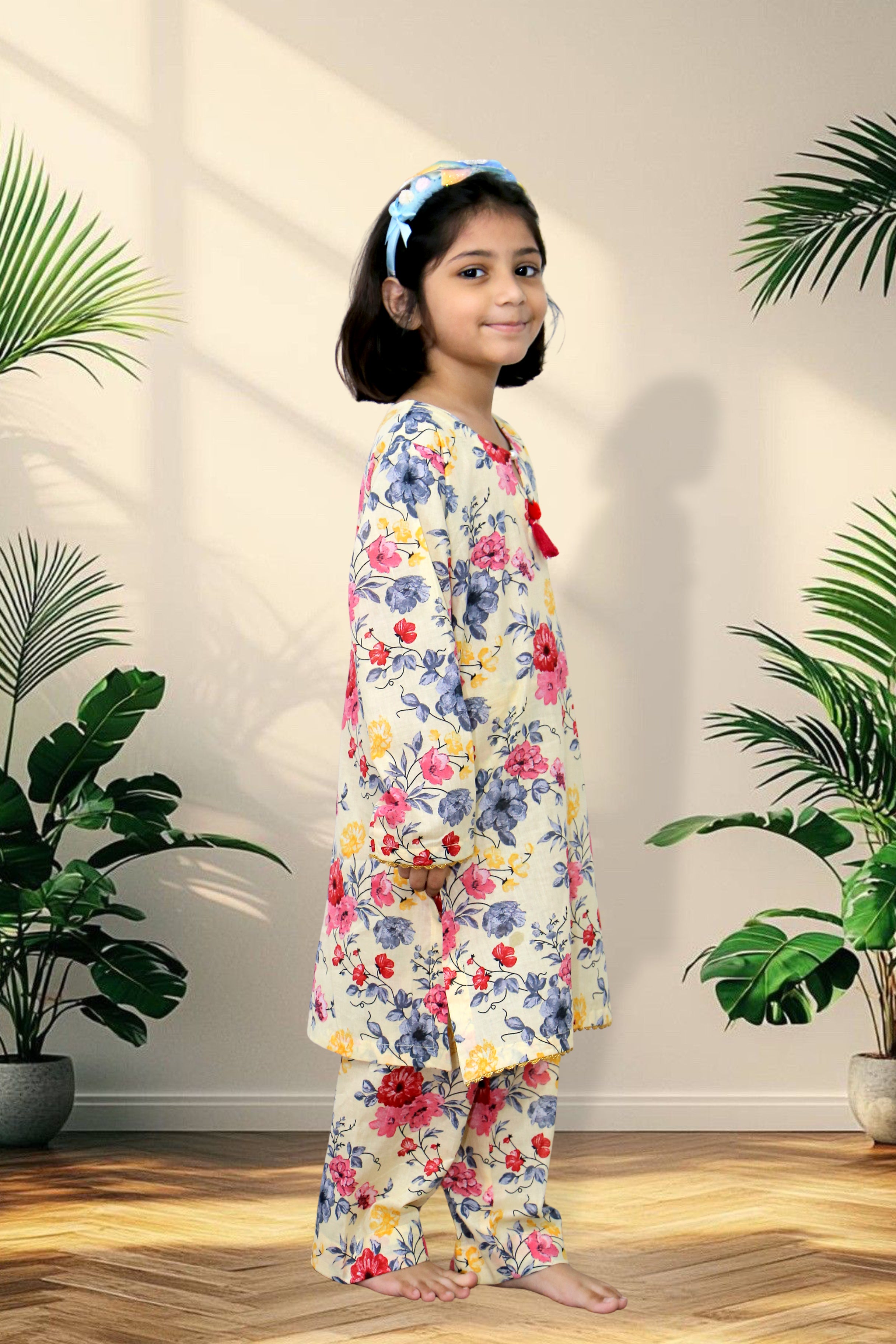 2 Pcs Girls Printed Suit  Stitching Cotton