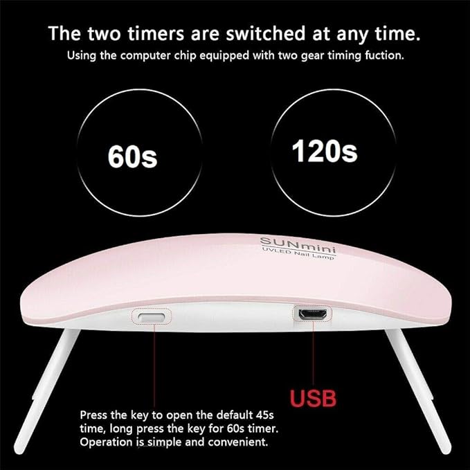 Portable UV/LED Gel Lamp – 6W Mini Nail Dryer with Foldable Stand