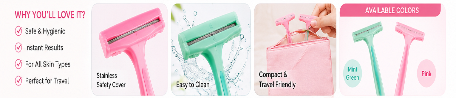 Tinkle Body Razor for Women 2 PCS Set | Facial & Body Hair Removal Razor | Eyebrow, Face, Arms, Legs & Bikini Area Shaving Razor | Stainless Steel Safety Cover | Reusable Portable Beauty Grooming Tool for Smooth & Precise Hair Removal