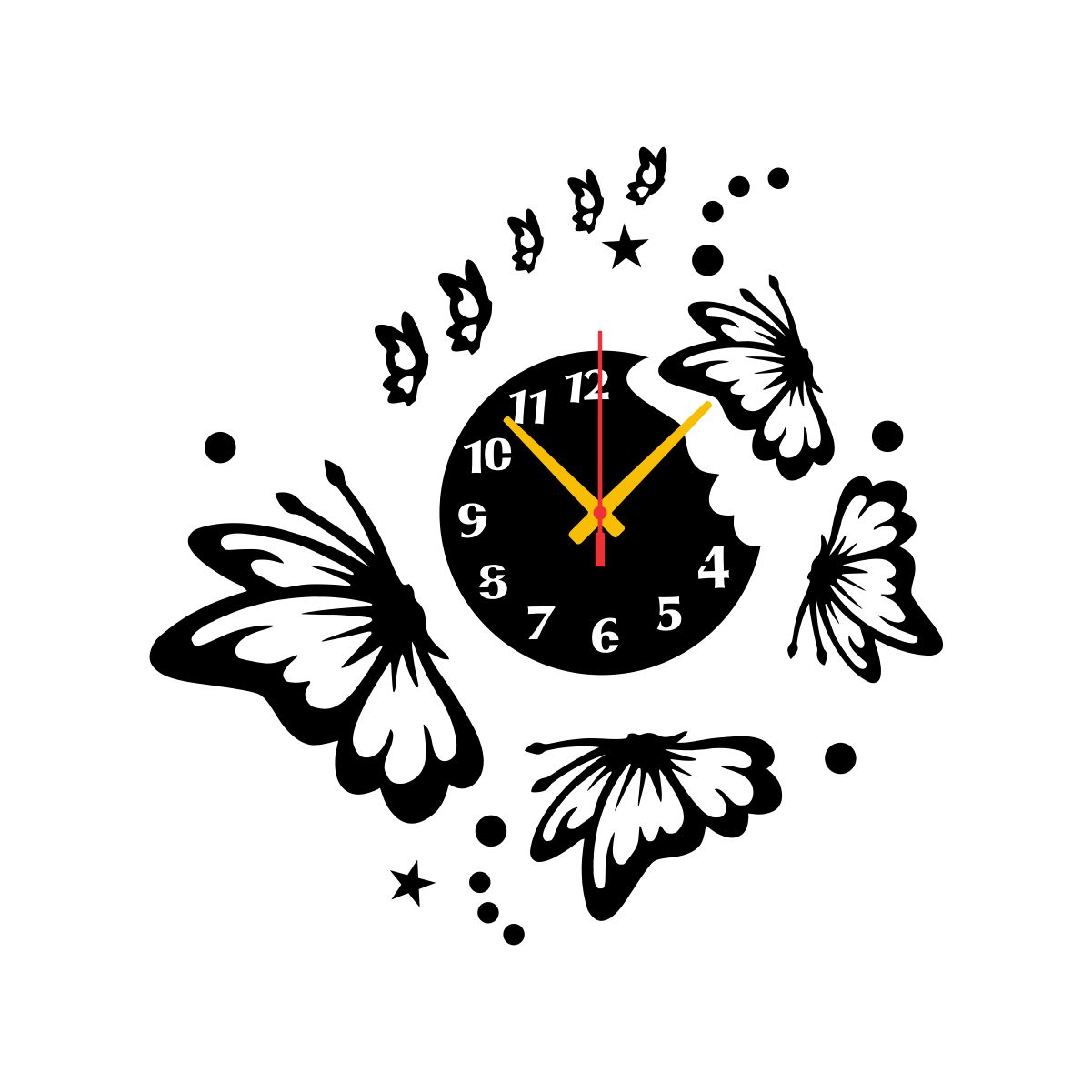 Deer On Tree,3D Wooden Heart Shape butterfly with light led Wall Clock Home Decor Kids Room with Birds