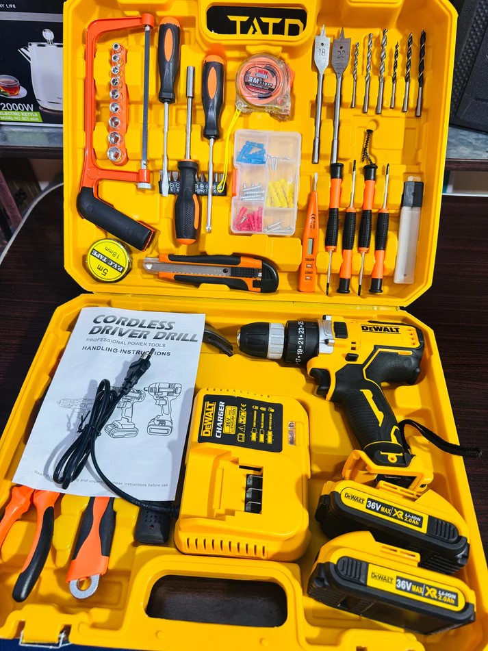 Household Electric Drill Machine With extra 3 barma, Comfortable Grip, High-Power, Drilling Machine tools With Reverse Function Slow Fast Speed Electric Screw Driver Function Electric Air Blower Toolkit Hand Tools With - Pure 100% Copper