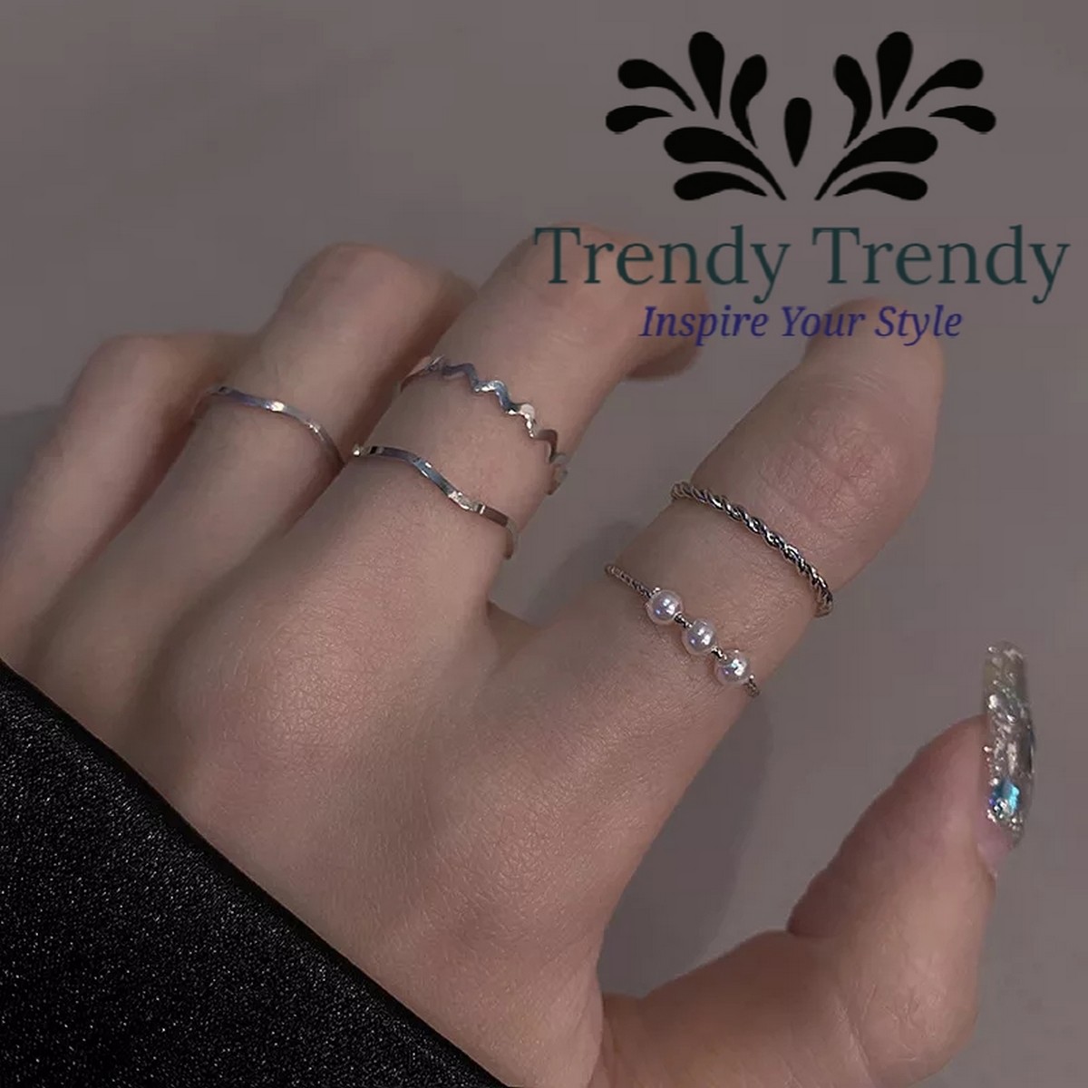 Trendy Trendy Korean Pack of 5 Rings For Girls Set Korean Design Rings Set For Girls Valentines Day Gift For Lovers Girl
