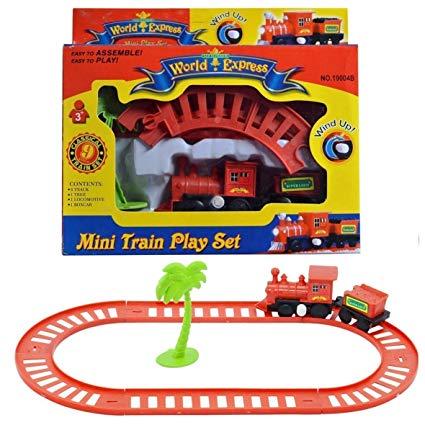 Mini Train Play Set for Kids - 1 Locomotive, 6 Track,1 Boxcar & 1 Tree