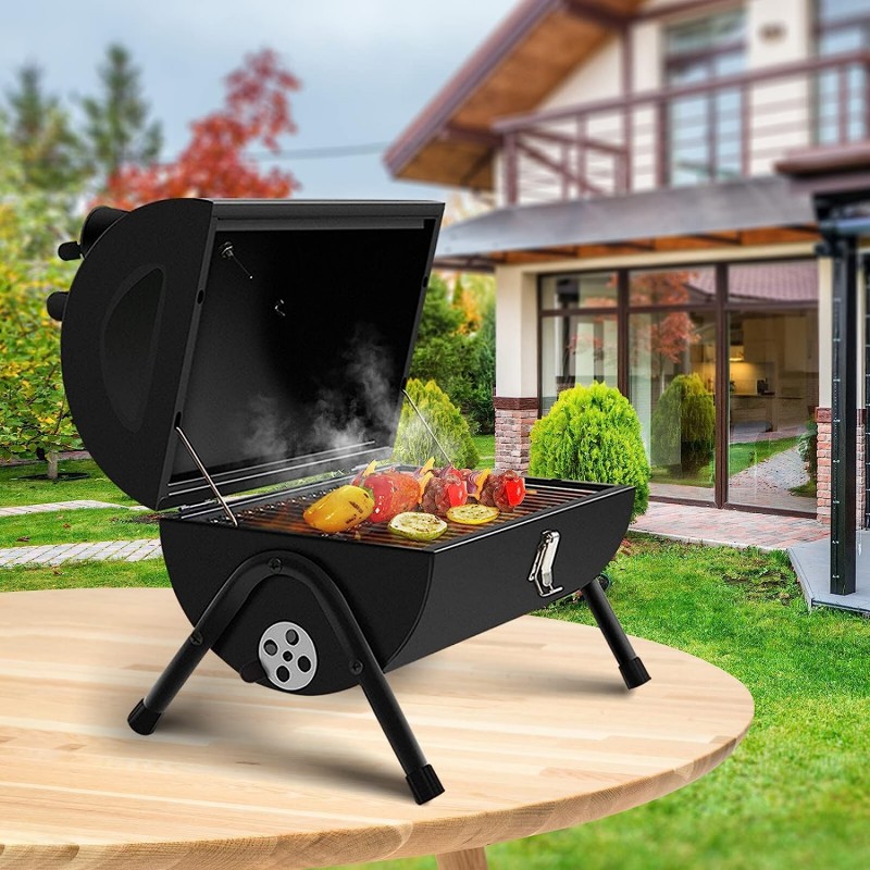 Smoker Barbecue Grill Durable Cylinder BBQ Grill Detachable With Wooden Handle For Patio Black Daraz.pk