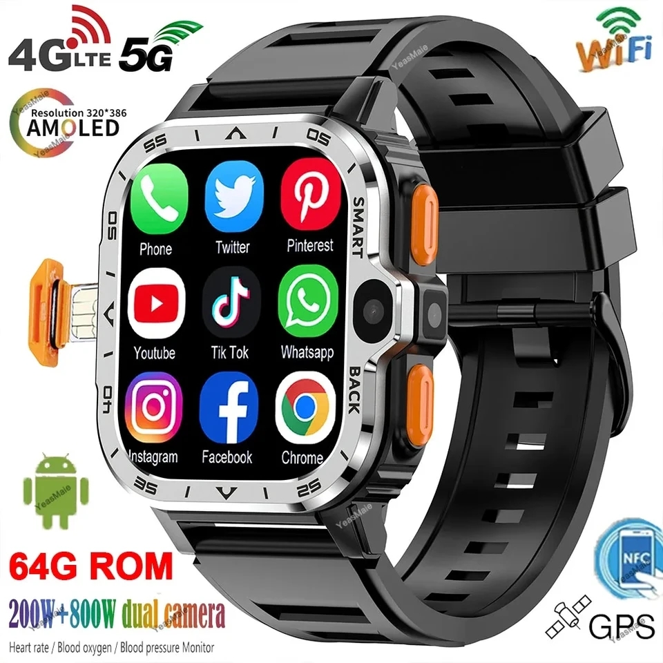 4g smart watch price in pakistan Android Smartwatch for Men 4/64GB, GPS, Dual Camera, NFC, WiFi