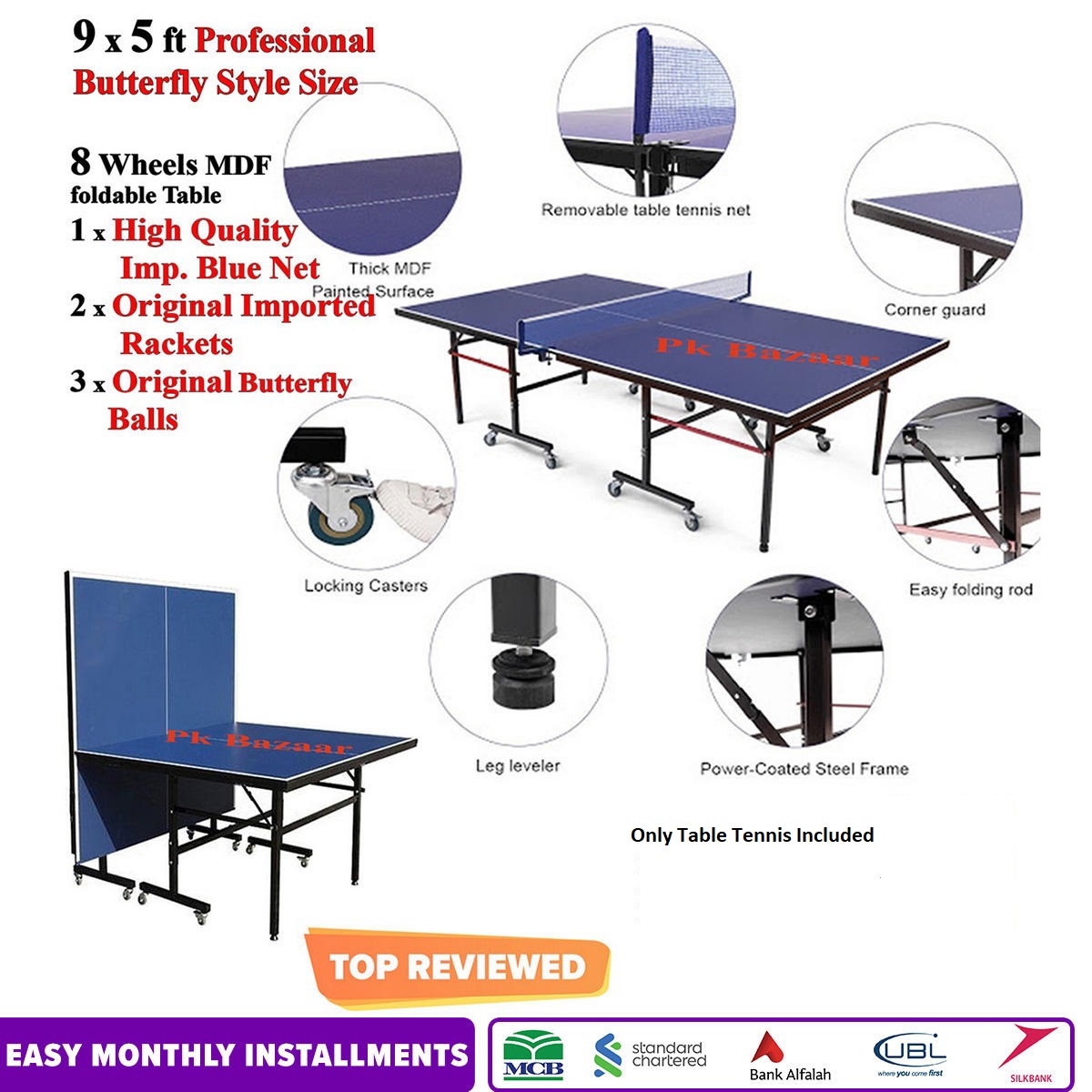 Professional Butterfly Table Tennis Table 8 Wheels Standard Size 9x5 FT