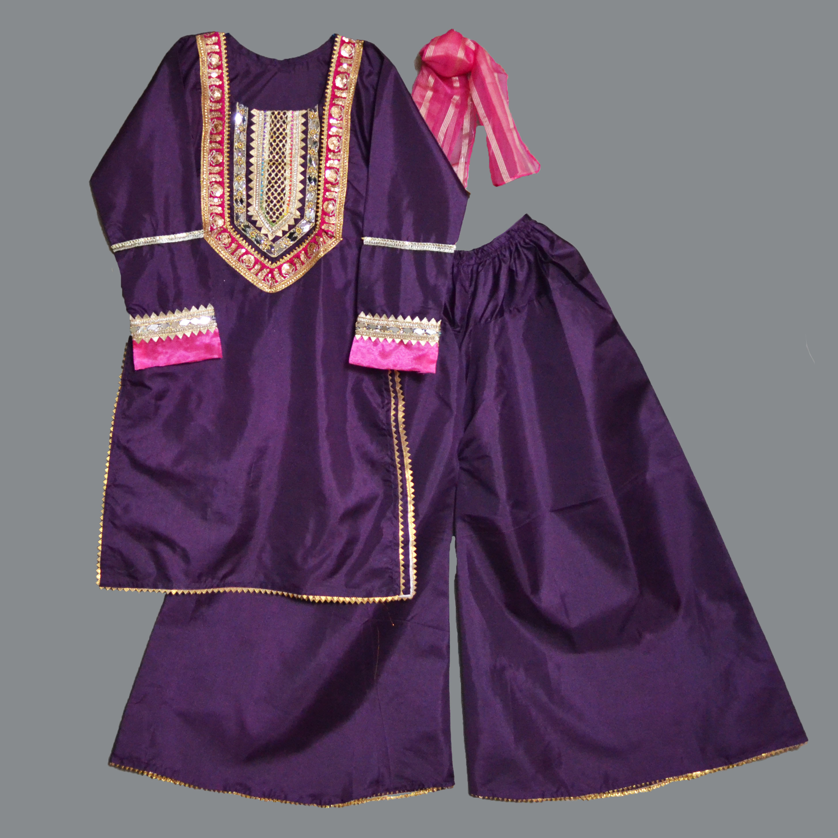 Silk Sequins Embroidered With Mirrors Stitched Dress For Girls