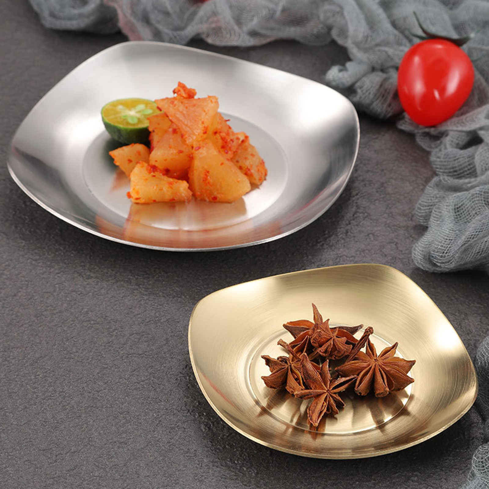 Golden Plate Square Korean Style Stainless Steel Luxury Square Plates Golden - 20Cm