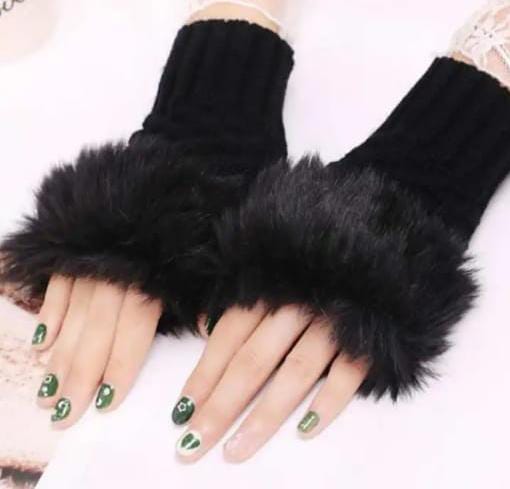 "Winter Knitted Fingerless Gloves with Faux Fur Warm Hand Warmers for Women & Girls"