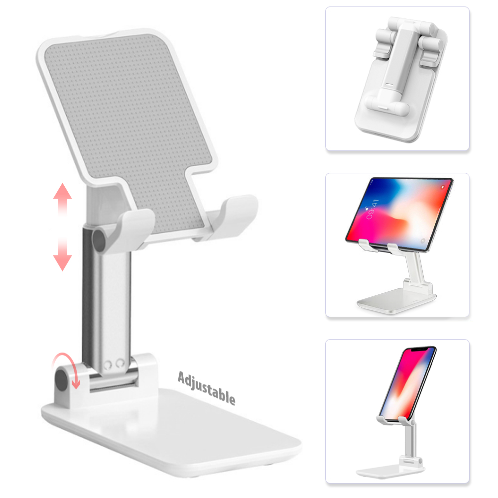 Foldable Desktop Mobile Phone Stand Bracket Holder / Mobile Phone Stand Mount Universal Adjustable Desktop Smart Phone Tablet Holder Bracket (Black - White)
