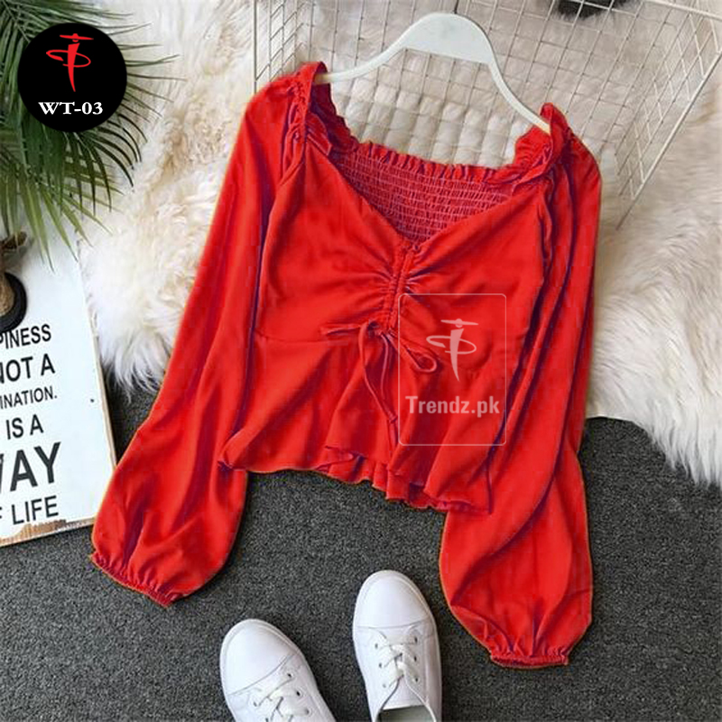 TRENDZ.PK Drawstring Western Style Top For Women/Girls Solid Slim Shirts Ruffles Grace Fashion WT-03