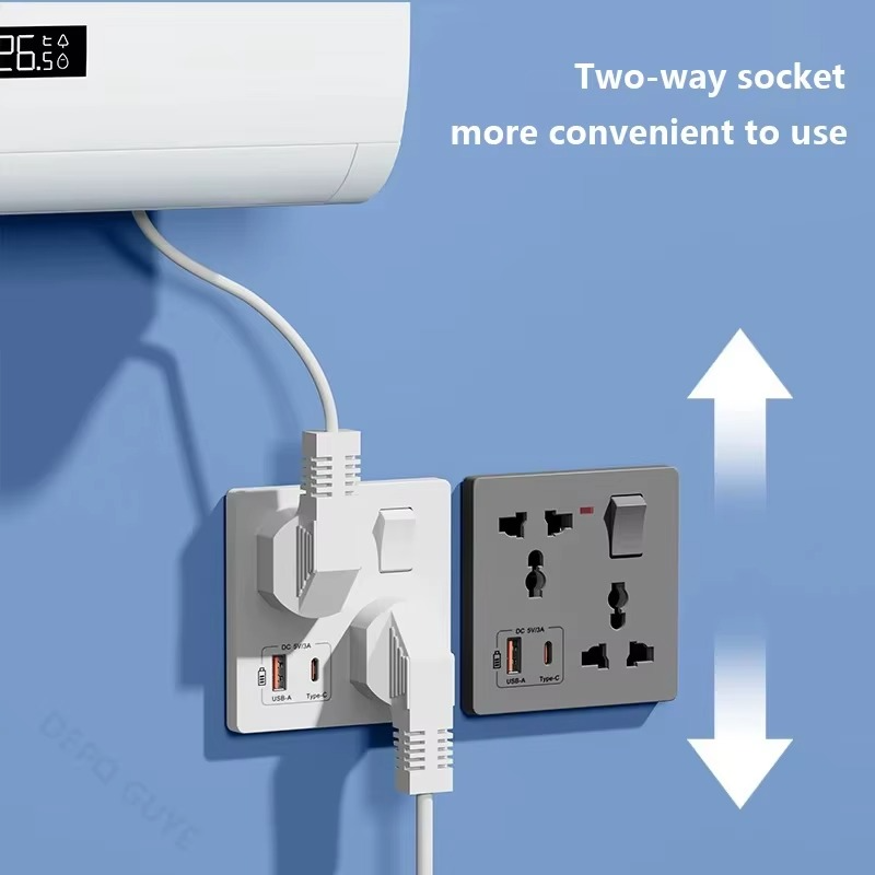 Universal 6-pin Wall Socket panel,UK Electrical Outlet with DC 5V 3A Type-c USB Charger,Mobile phone charging Type C Wall Socket
