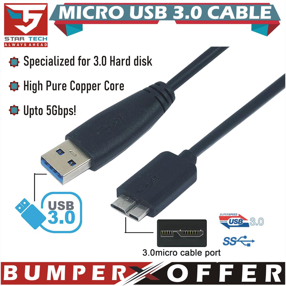 High Speed USB 3.0 Cable A to Micro B for Portable External Hard Drives