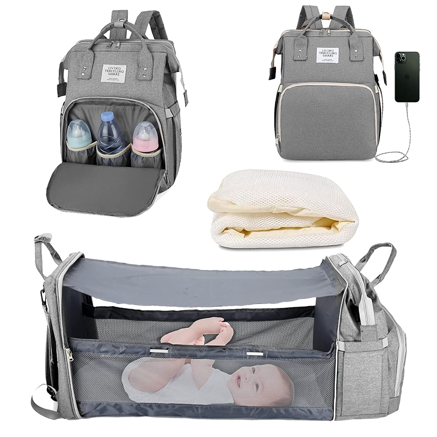 Fashion New Diaper Bags Backpack Multifunctional Foldable Baby Bed Crib Bag Large Capacity Stroller Bag Insulation Nursing