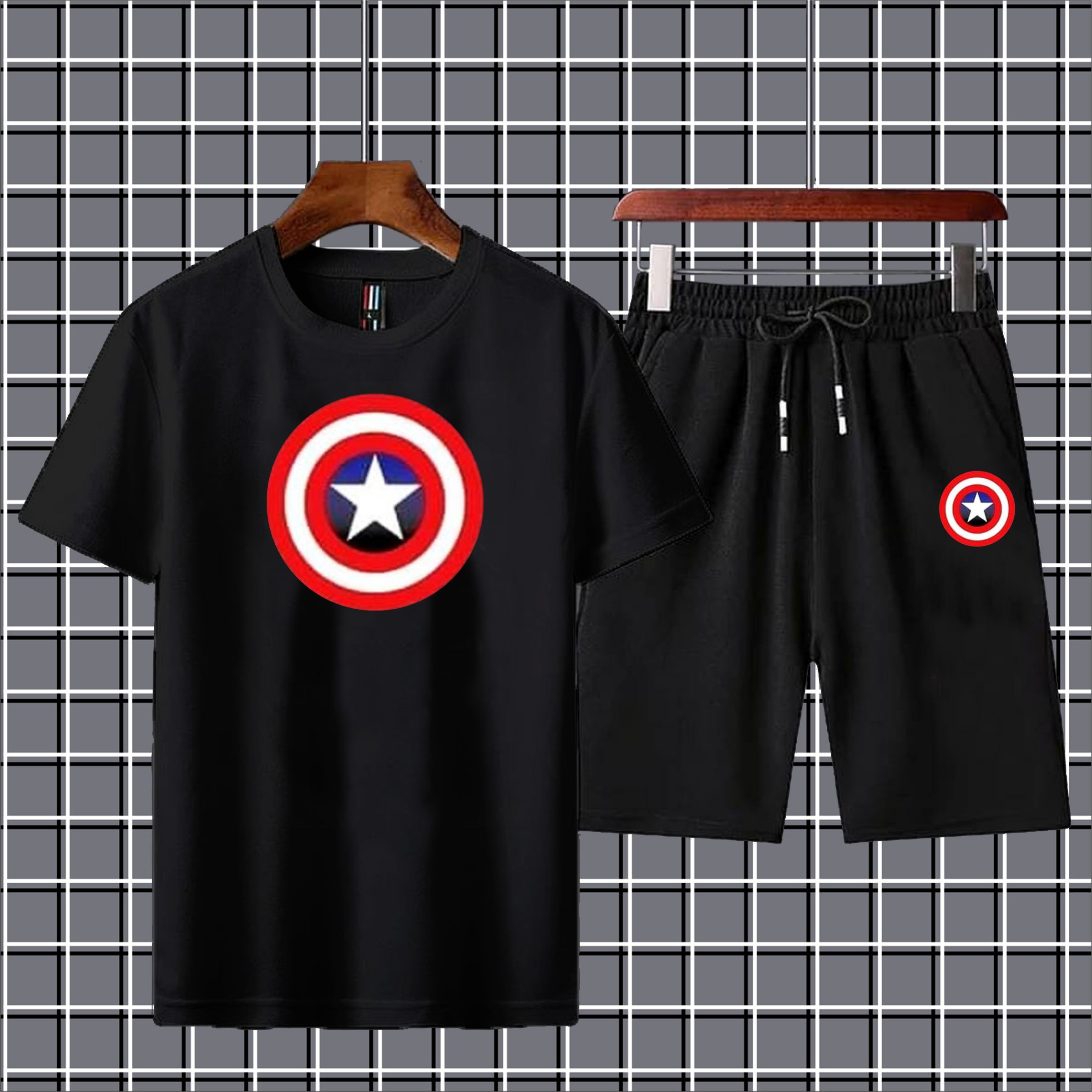 Captain America printed micro polysterFabric T-Shirt & Shorts for Summer Elegant Suits gym_Track Suit multi Printed tshirts+short Casual Wear for Men/Girls/Women