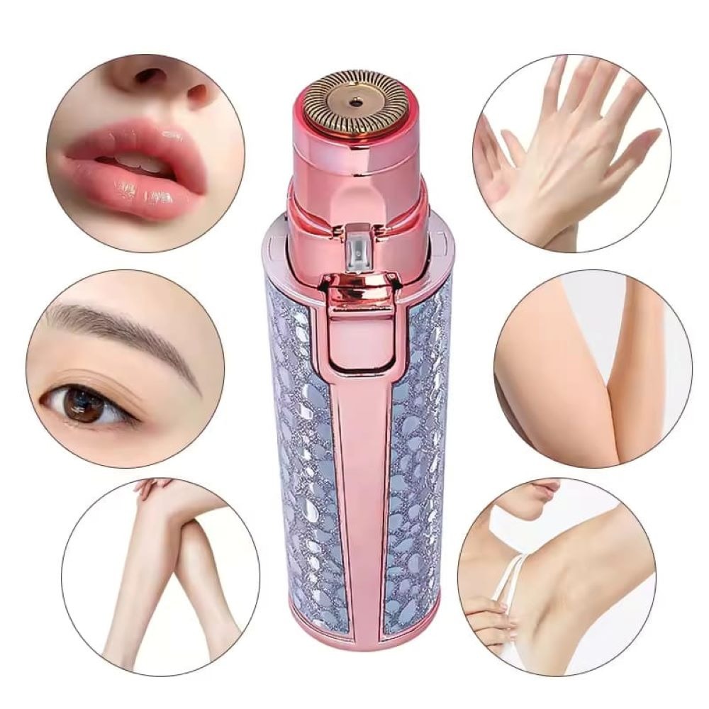 2 in 1 Painless Facial Hair Remover for Women, Rechargeable Electric Eyebrow & Face Hair Trimmer with LED Light, Portable Hair Removal Machine for Upper Lip, Chin, Legs, Armpits & Bikini Area, USB Charging