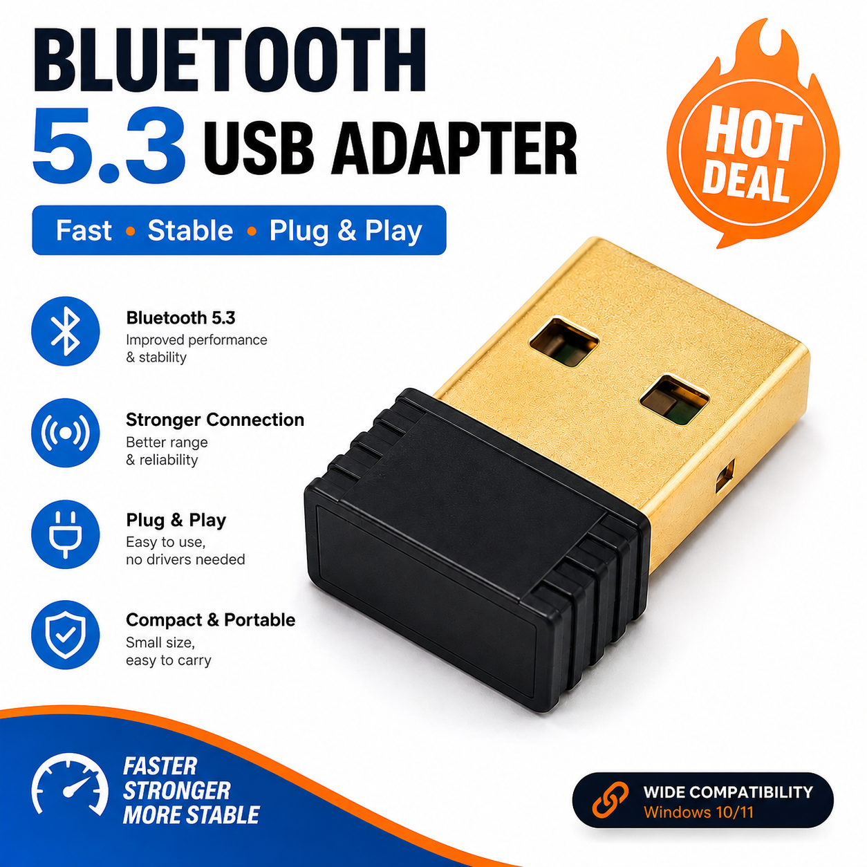 BT 5.3 USB Bluetooth Adapter Wireless Dongle for PC Laptop Bluetooth Receiver Transmitter Mini USB Adapter for Windows 10 11 Desktop Computer