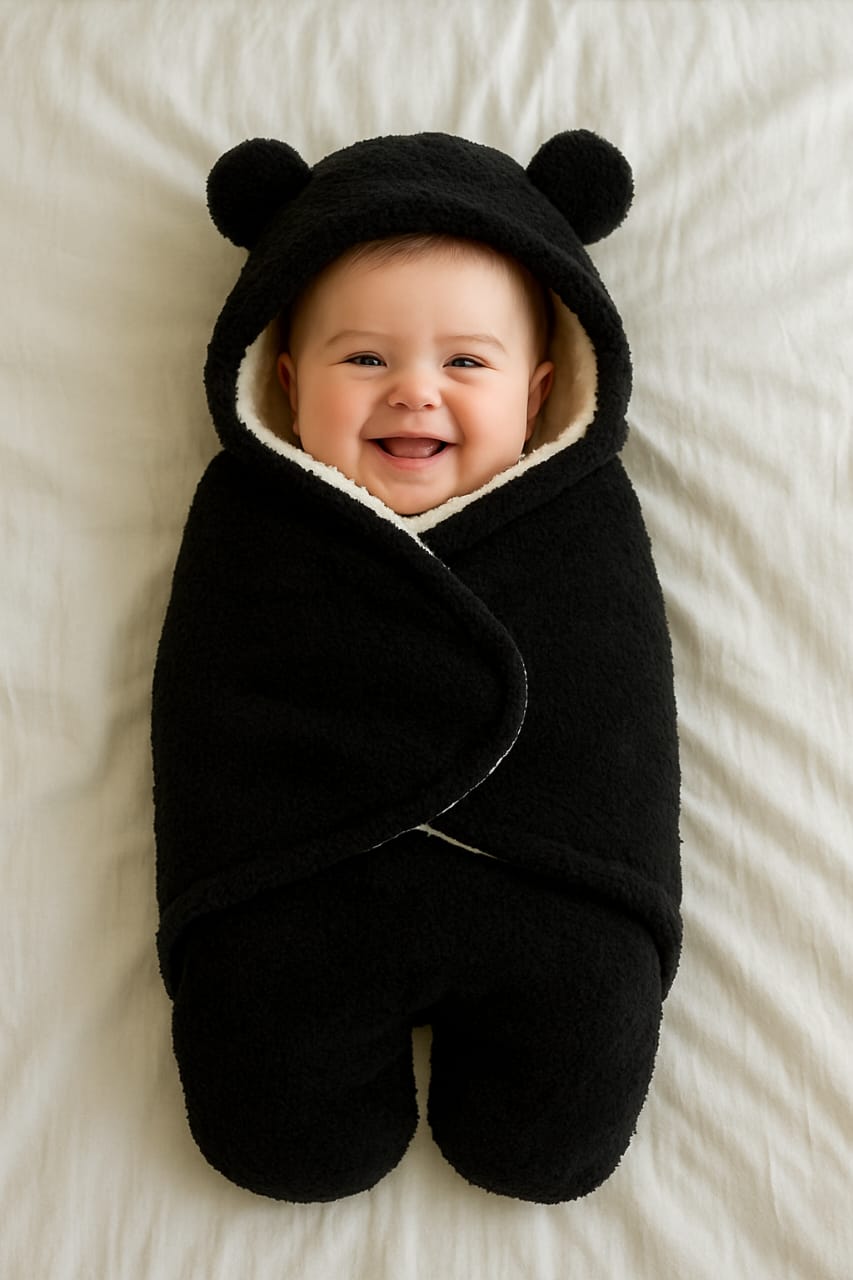Premium Quality Soft Wool-Blend Swaddle Blanket with Bear Ears for Newborns 0-6 Months - Fluffy Comfort Wraps