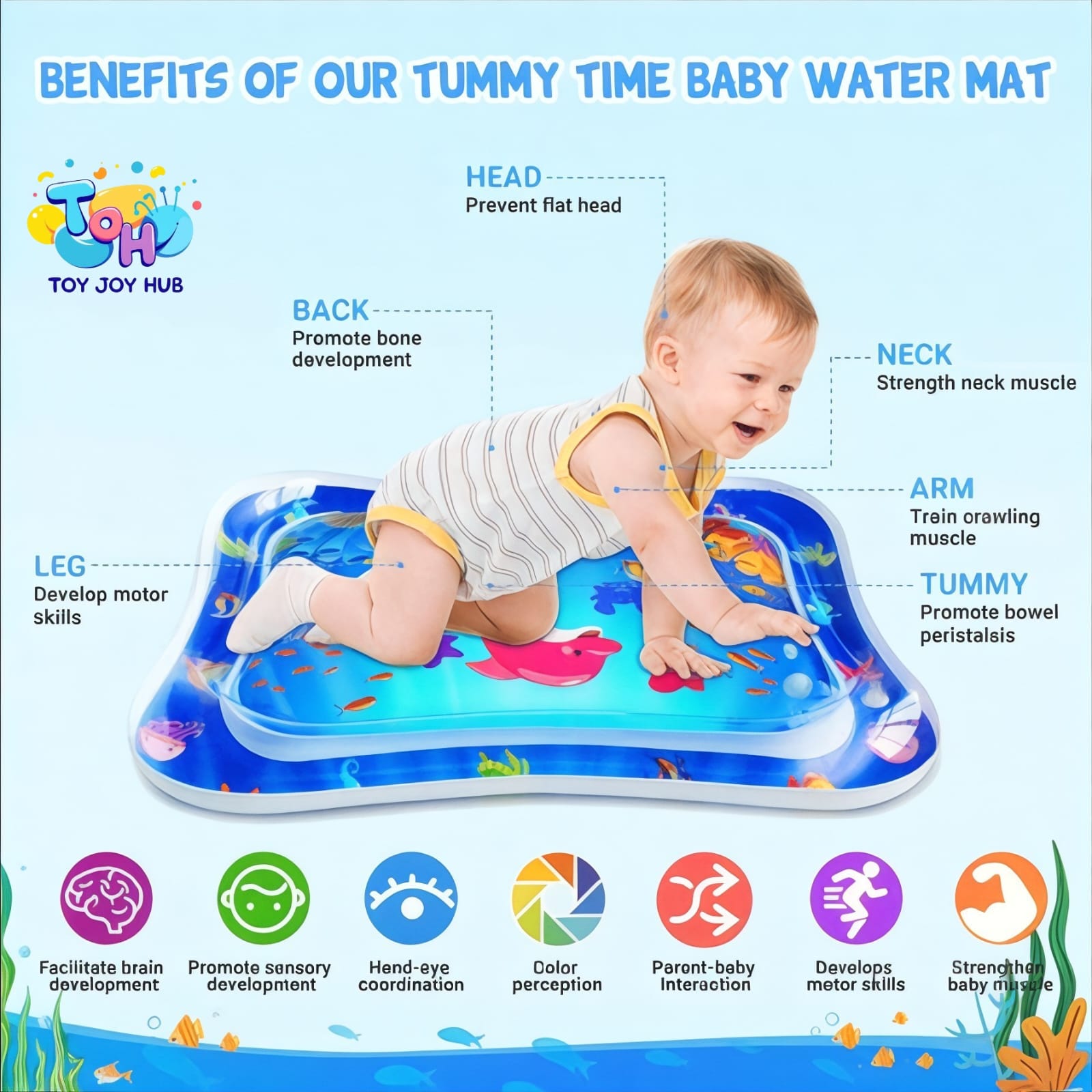 Inflatable Baby Water Play Mat – Tummy Time Activity Mat for Infants, Underwater Sea World Design, Leak Proof Sensory Toy for Newborns 0-12 Months , Inflatable Baby Water Play Mat - Tummy Time Sensory Toy for Infants & Toddlers