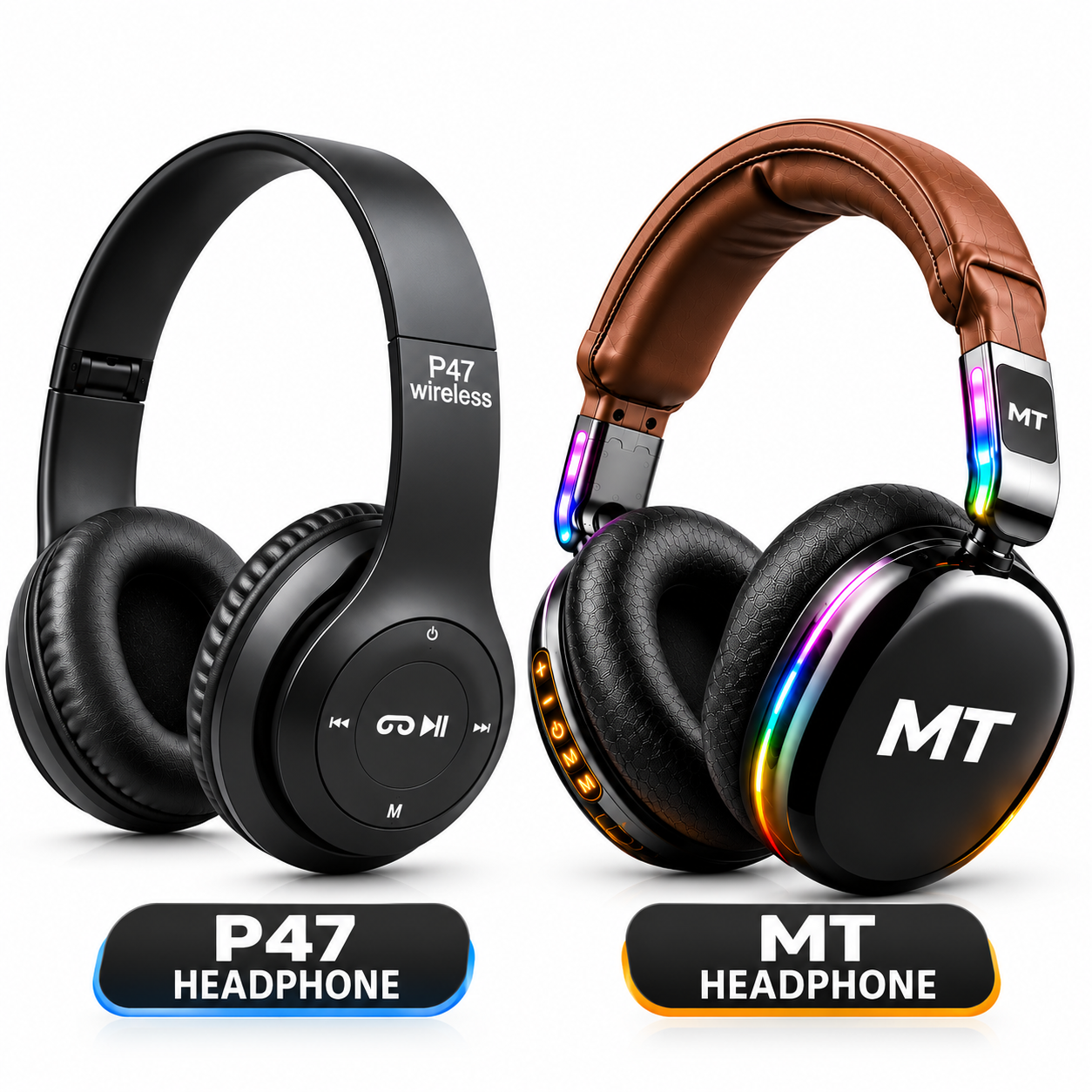Wireless Headphones, P47 Bluetooth Foldable Headset with Microphone Support FM Radio TF for PC TV Smart Phones & Tablets Etc