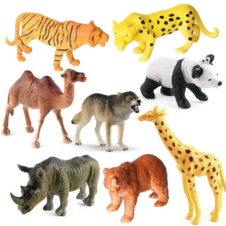 Large 7 Inch Wild Animal Rubber Toys Set – 6 Pcs | Jungle Zoo Action Figures - Zebra, Crocodile, Kangaroo, Hyena, Hino Wolf | Big Size Kids Toys | Colourful Minds Store
