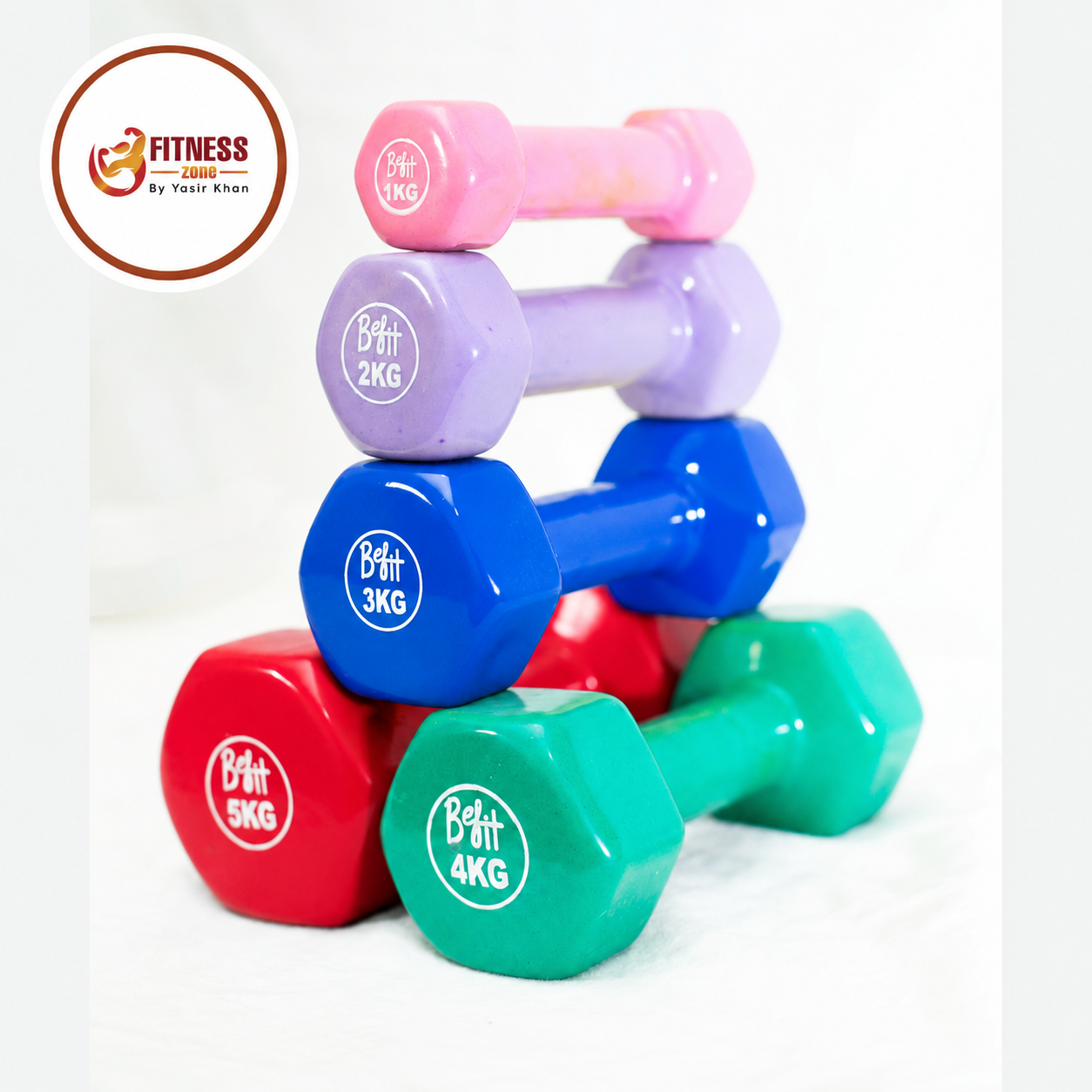 Vinyl Coated Dumbbells Pair (1kg to 5kg) – Non-Slip Fixed Weight Hand Dumbbells for Men & Women | Home Gym, Strength Training, Toning & Warm-Up | Colour-Coded, Floor-Friendly