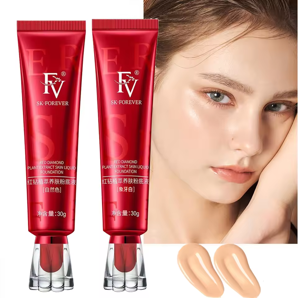 FV Foundation Tube China Red Original (Ivory) Oil Absorb Liquid Foundation Best Tube Foundation Full Coverage Base 30g ( Original )