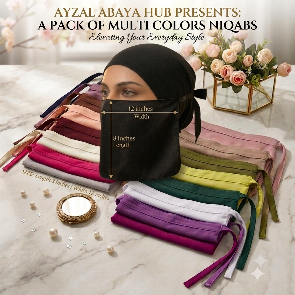 Pack Of 4 & 6 Short Length Half Niqab Patti With Dori For Women & Girls | Soft Georgette Face Veil | Multi Color | Breathable & Lightweight | Size: 8 X 12 Inches