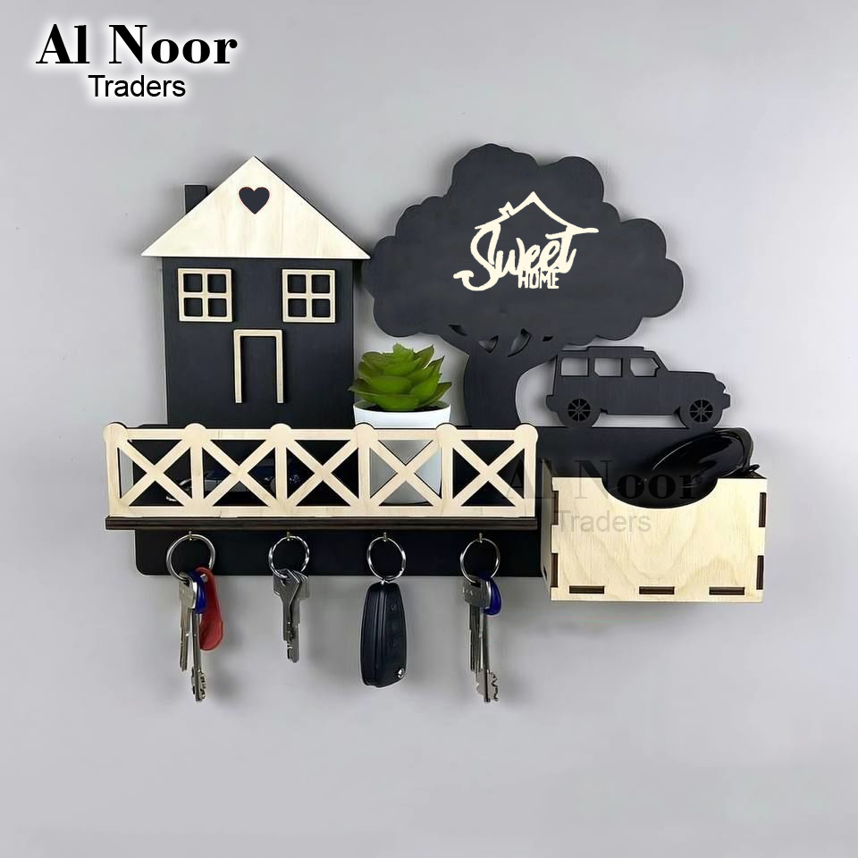 Al Noor Traders Brand WOOD Design Key Holder for Wall Stylish with Storage Box Mobile Holder | Key Holder Wall Hanging I Key Holders | Home Design Key Holder I Key Holder Wall Hanger | Decorating items for home | Key Holder Wall | Room Decoration items