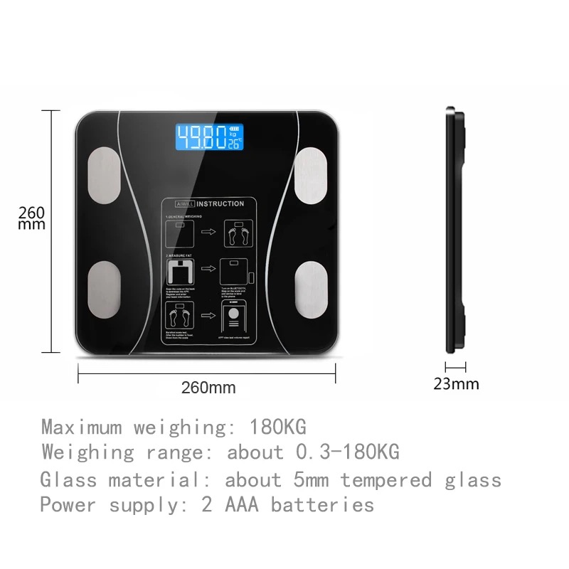 180kg Human Body Machine App Scales LED Digital Weight Smart Body Electronic Scale Balance 180KG Weighing Scales Weigh Electronic Scale Body Household Bathrooms Bluetooth Compatible Functions App Scale Machine For Human Body